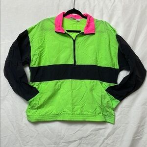 Vintage 80’s Rare Men’s Neon Green, Pink & Black Windbreaker with Pockets, L